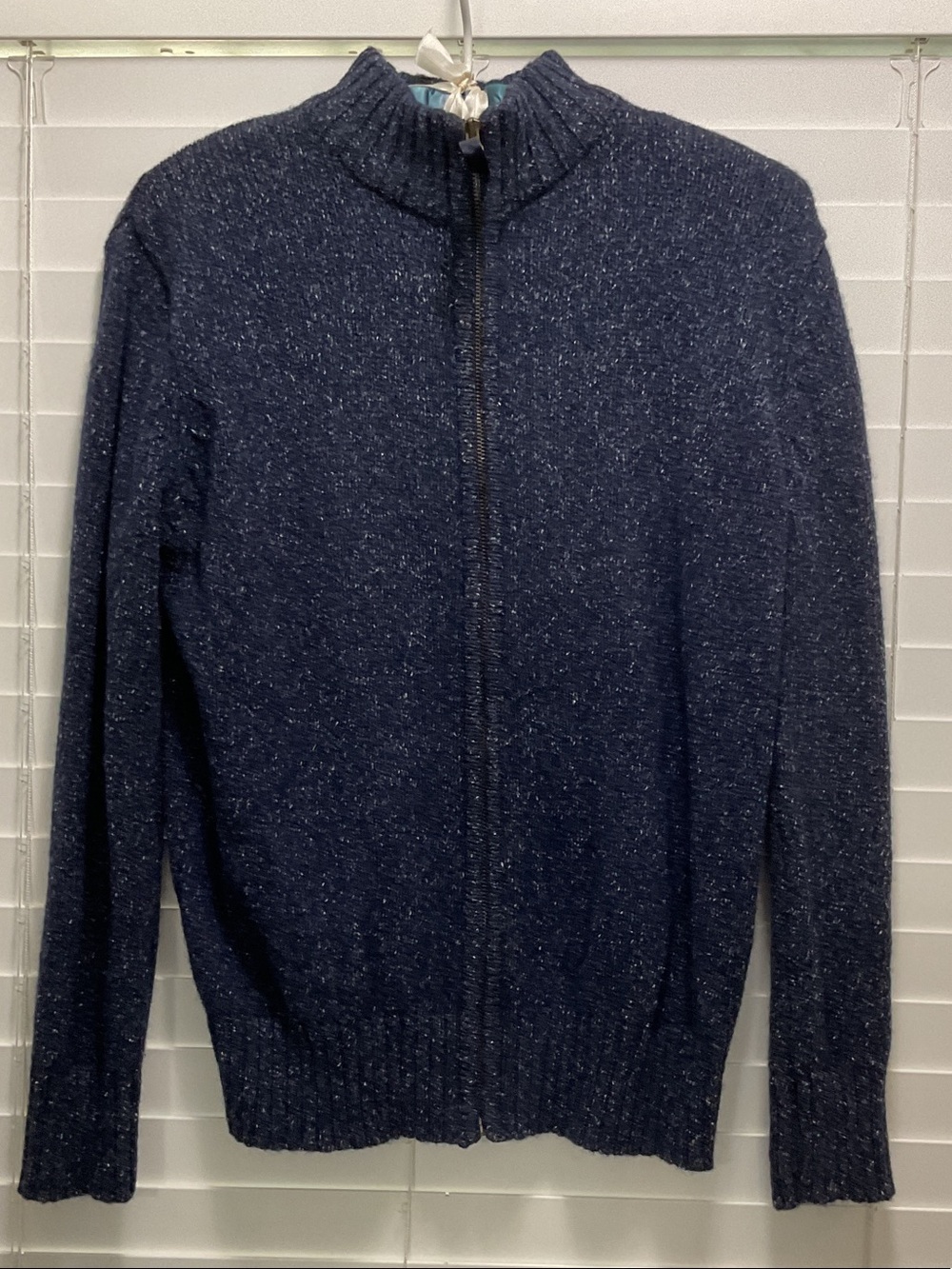 50% Wool Carolyn Taylor Navy Heather Zip Front Women's Cardigan